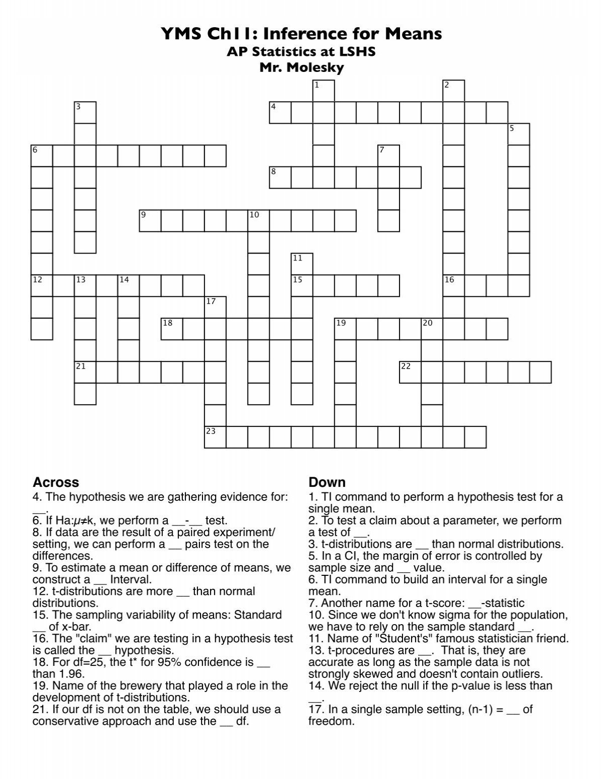 Chp 11 Crossword Puzzle CVHS