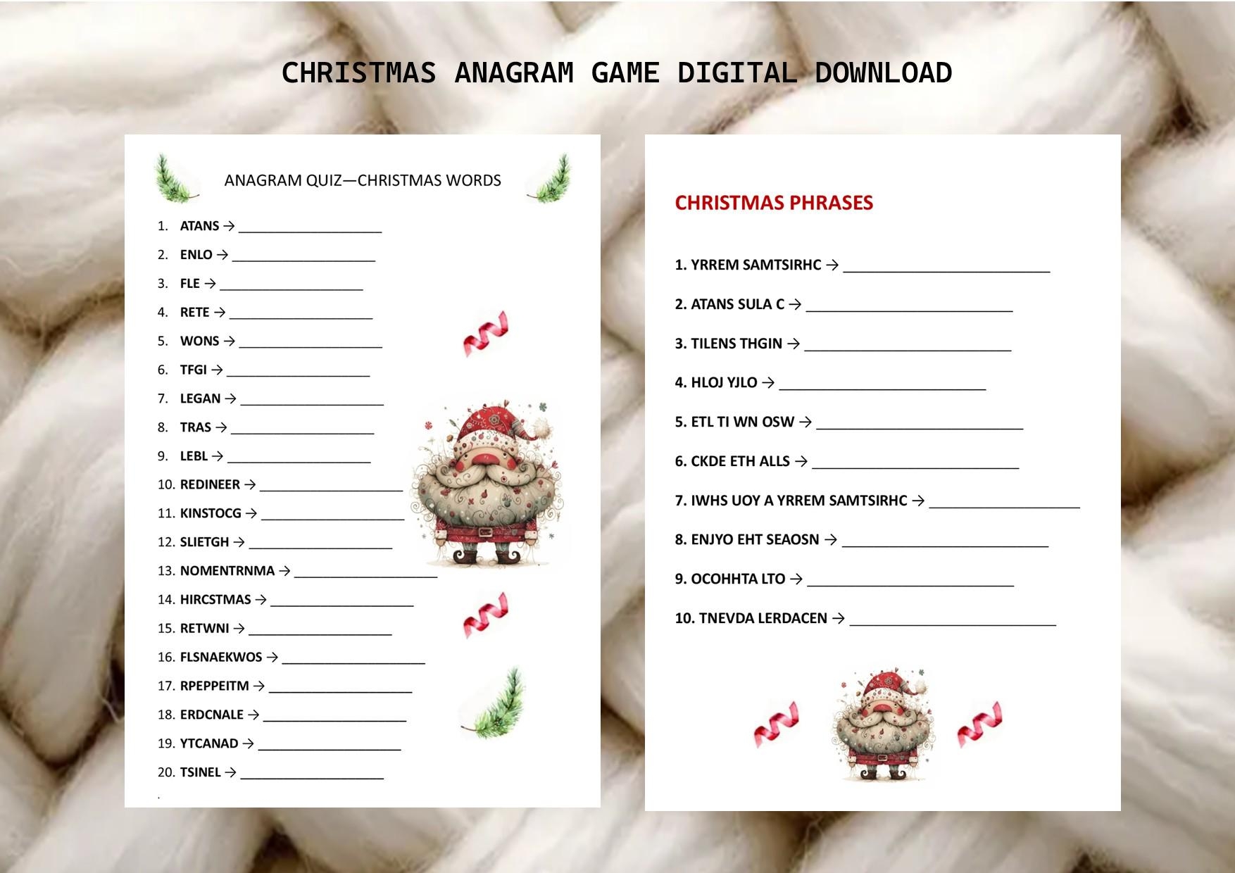 Christmas Anagram Game Printable Holiday Word Puzzle Festive Party Game Instant Digital Download I Print At Home I PDF Etsy