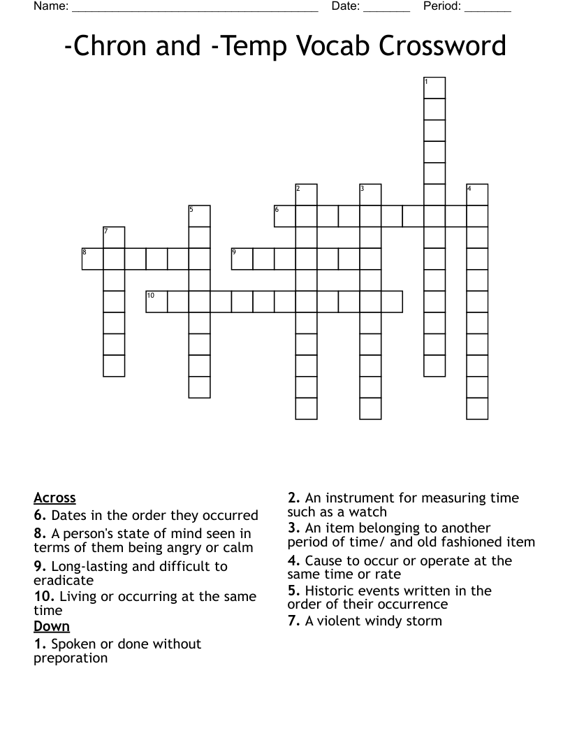 Chron And Temp Vocab Crossword WordMint