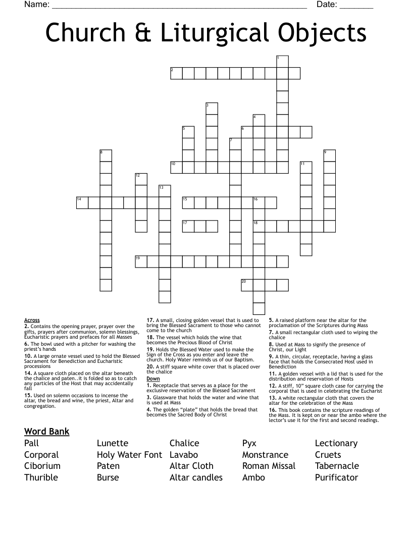 Church Liturgical Objects Crossword WordMint