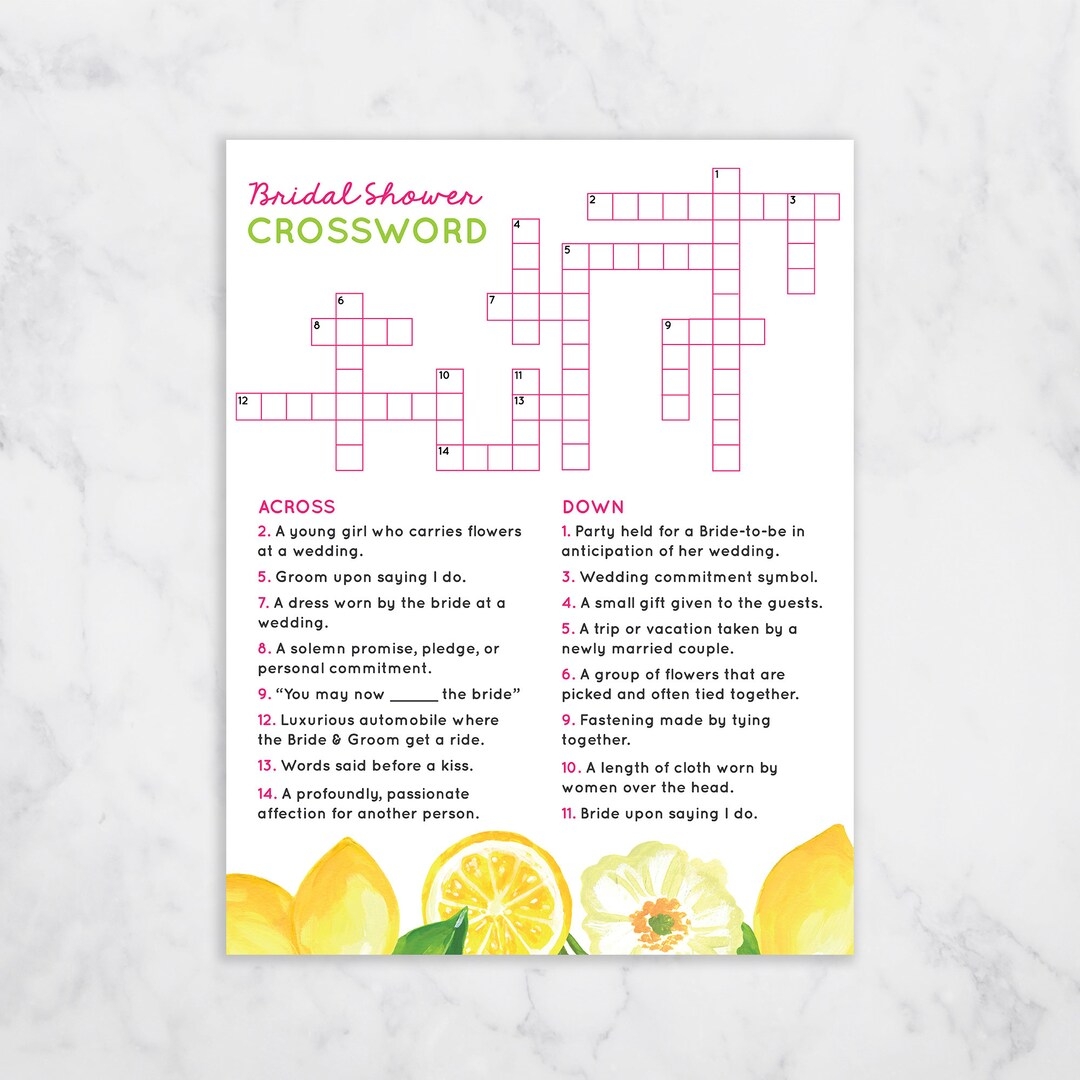 Citrus Lemon Floral Crossword Puzzle Game with Answer Sheet 8 5x11 Instant Download Etsy