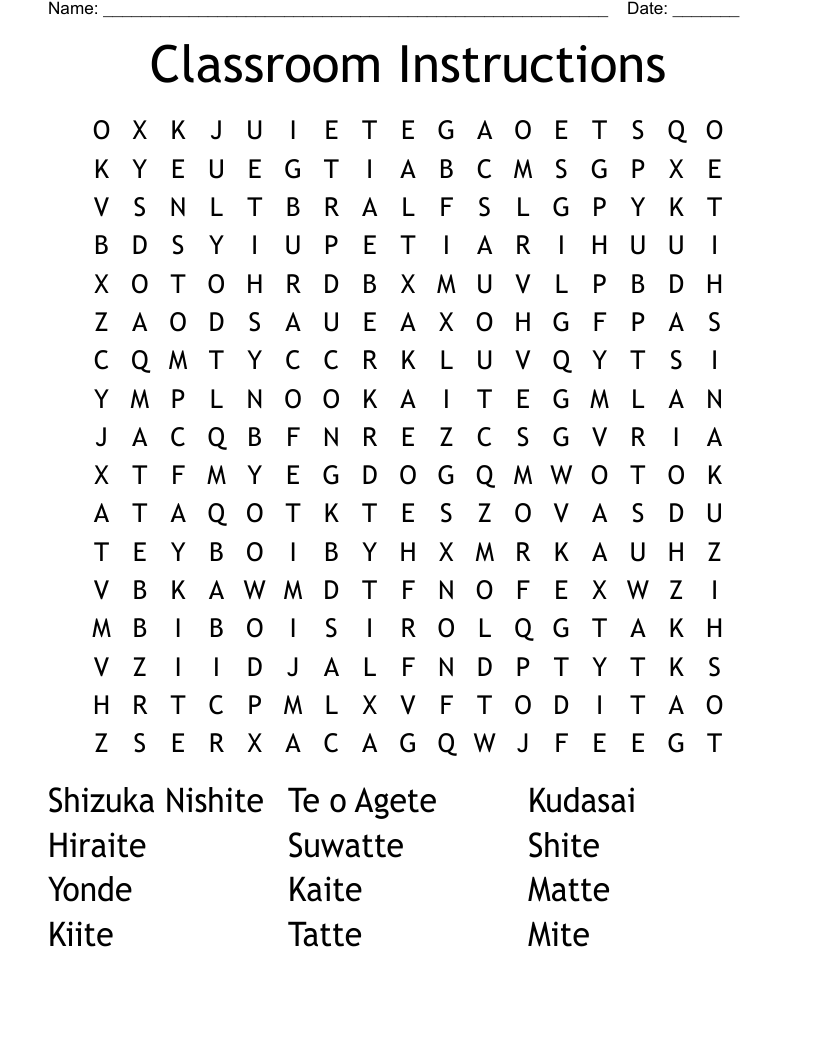 Classroom Instructions Word Search WordMint