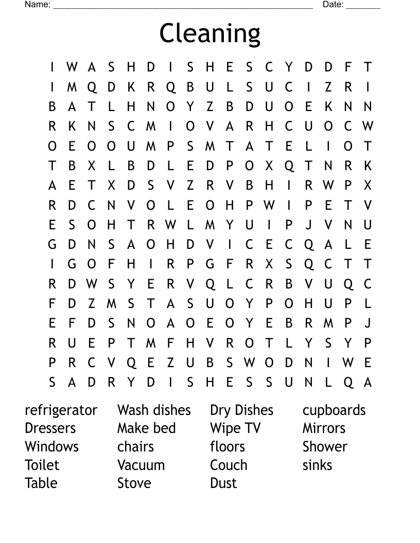 Cleaning Word Search WordMint