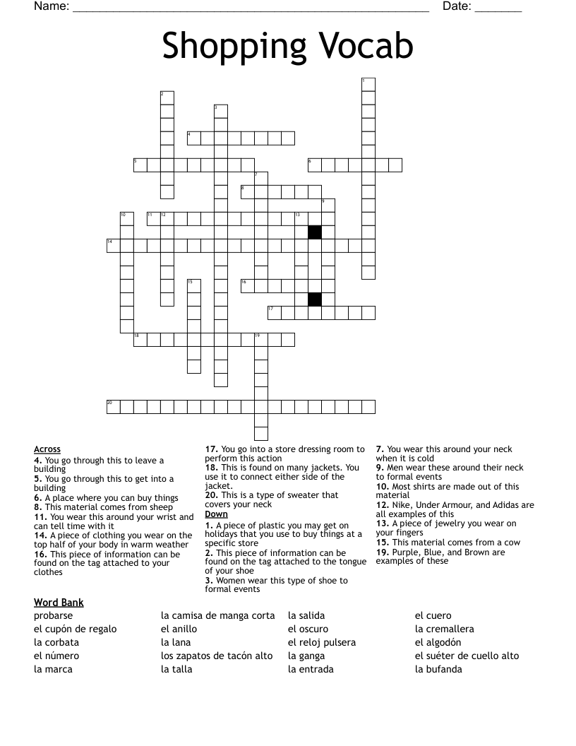 Clothes Crossword WordMint