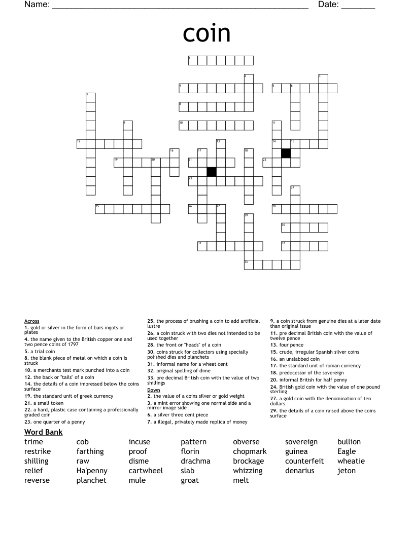 Coin Crossword WordMint Coin Crossword WordMint