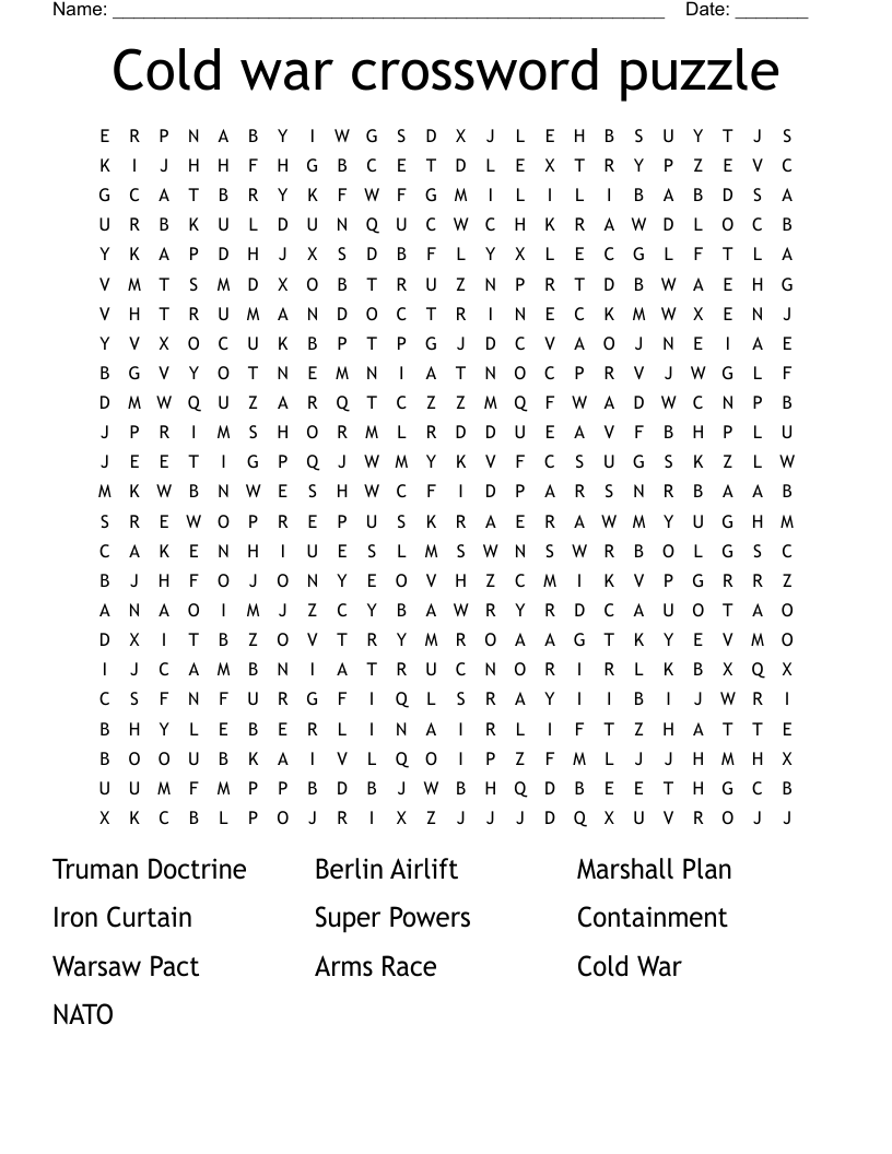 Cold War Crossword Puzzle Word Search WordMint