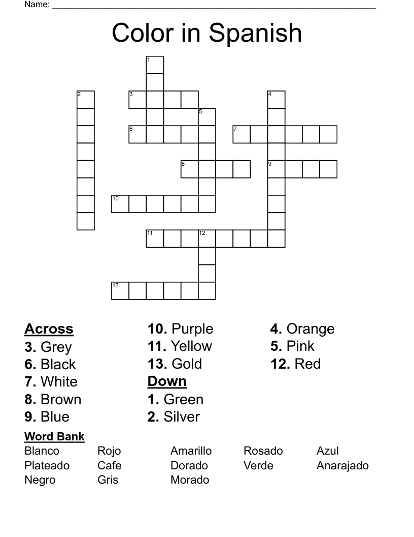 Color In Spanish Crossword WordMint