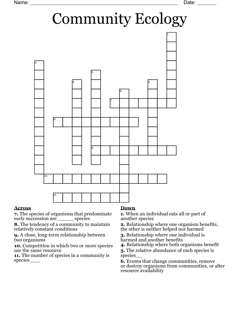 Community Ecology Crossword WordMint