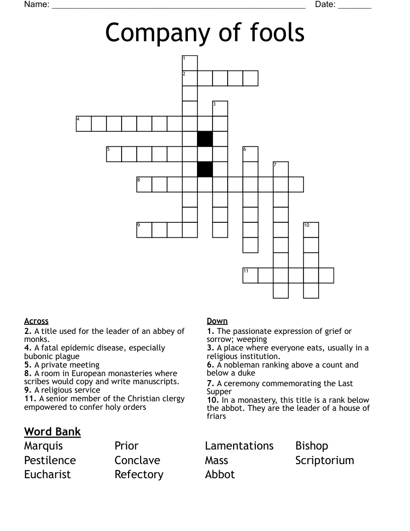 Company Of Fools Crossword WordMint Company Of Fools Crossword WordMint