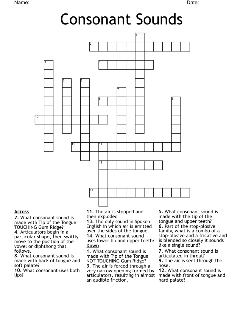 Consonant Sounds Crossword WordMint