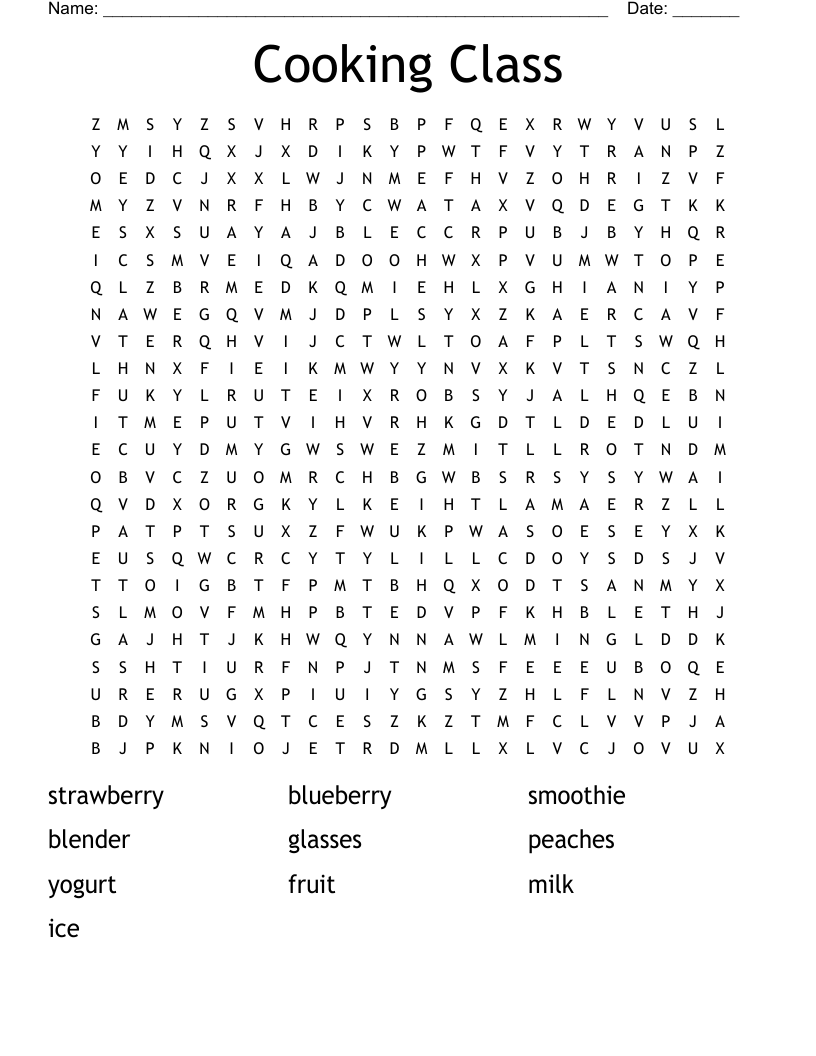Cooking Class Word Search WordMint