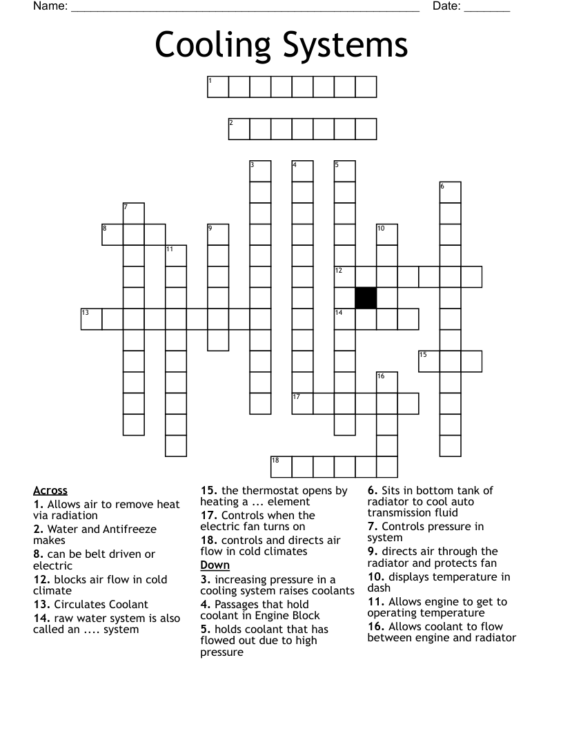 Cooling Systems Crossword WordMint