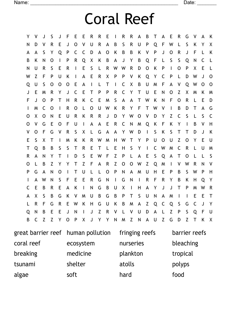 Coral Reef Crossword WordMint