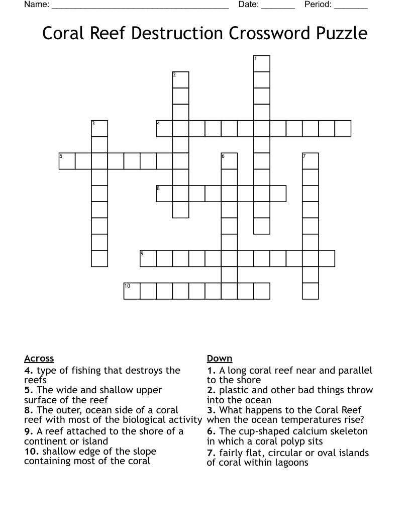 Coral Reef Destruction Crossword Puzzle WordMint