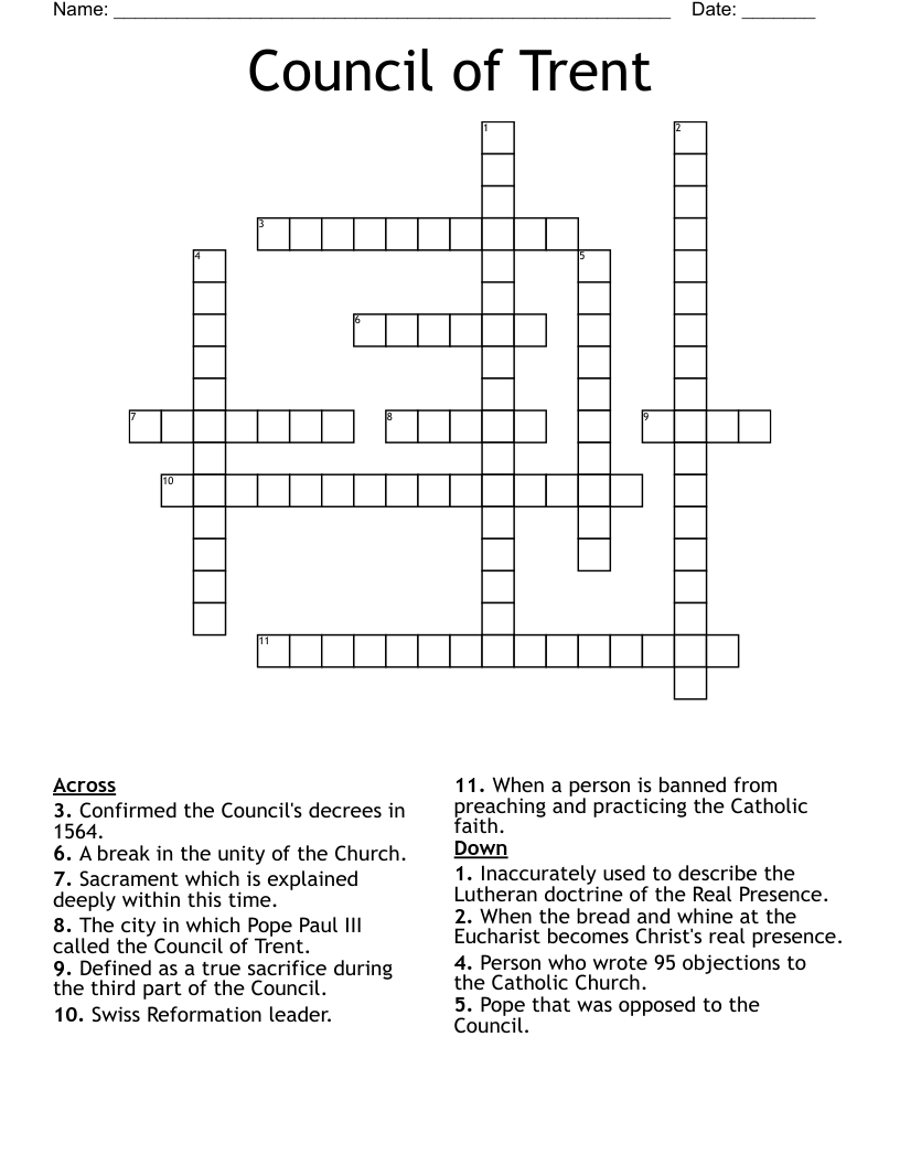 Council Of Trent Crossword WordMint
