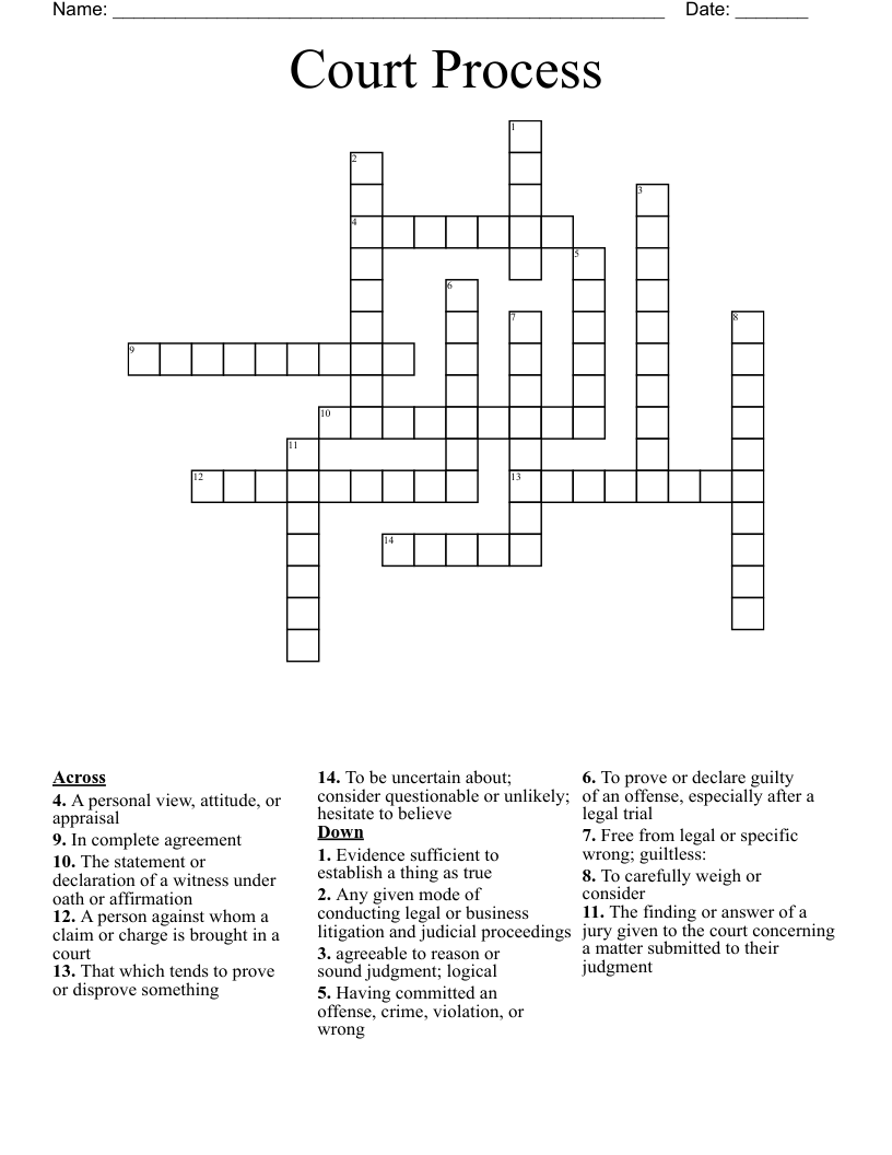 Court Process Crossword WordMint
