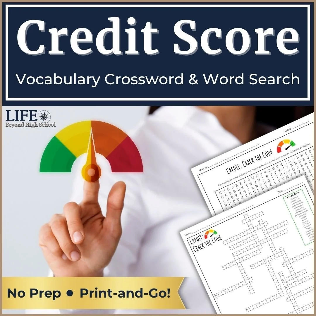 Credit Crossword Word Search Life Beyond High School