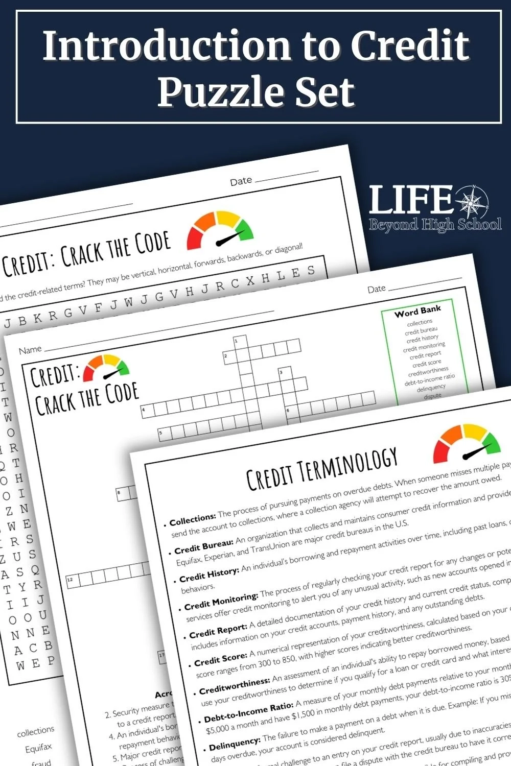 Credit Crossword Word Search Life Beyond High School