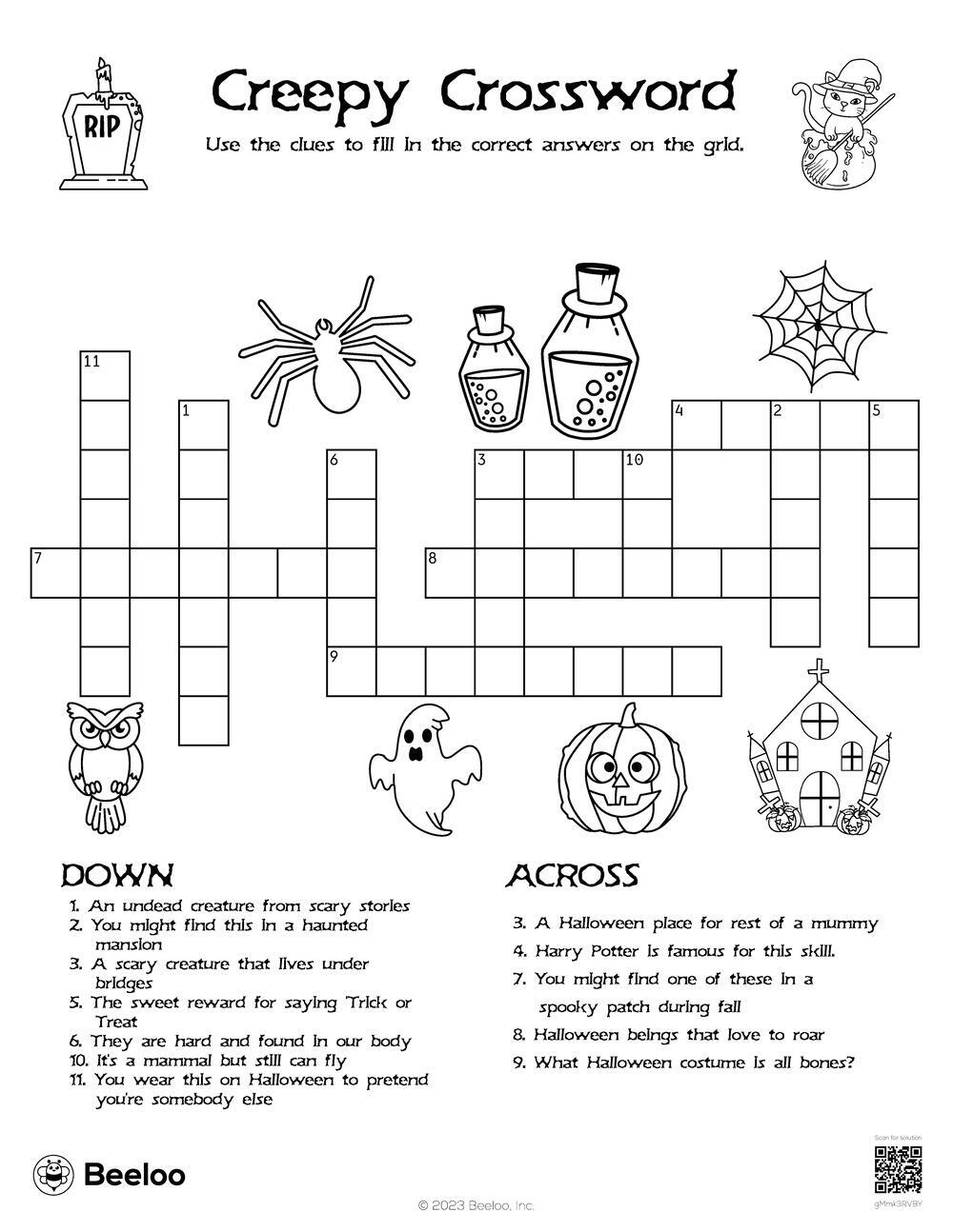 Creepy Crossword Beeloo Printable Crafts And Activities For Kids