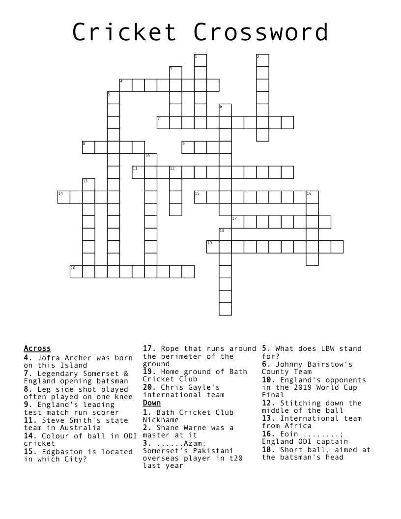 Cricket Crossword WordMint