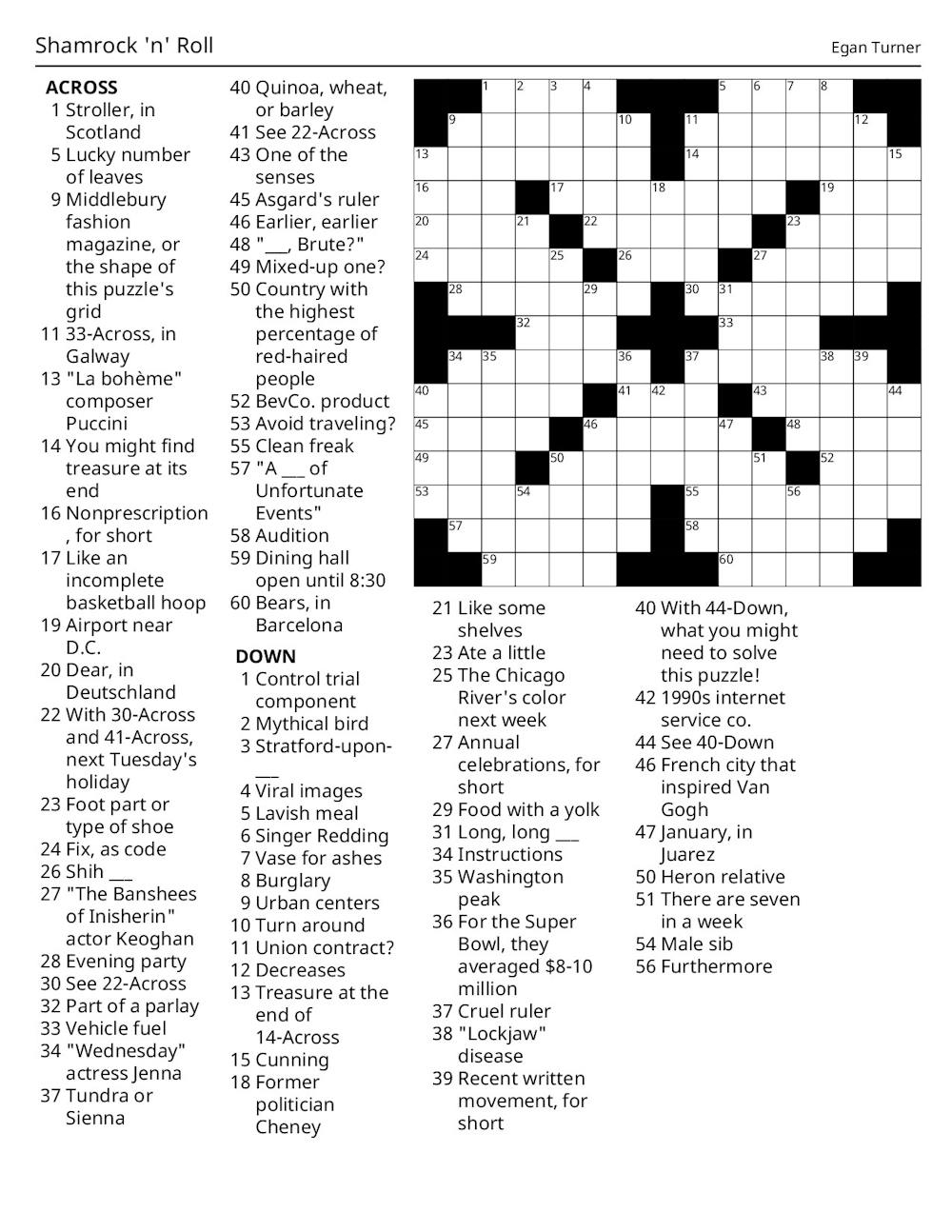 Crossword 03 12 2026 Shamrock n Roll The Middlebury Campus