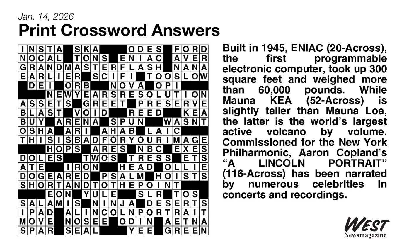 Crossword Answers Jan 14 2026 Crossword Puzzle Westnewsmagazine