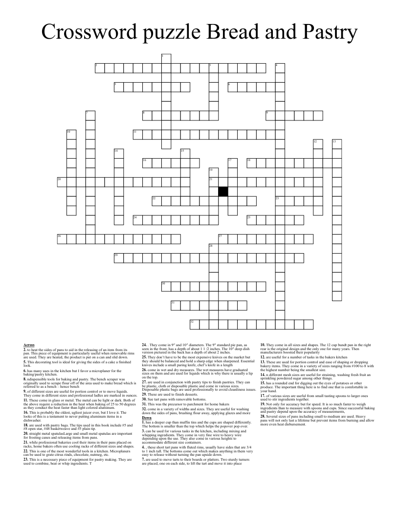 Crossword Puzzle Bread And Pastry WordMint Crossword Puzzle Bread And Pastry WordMint
