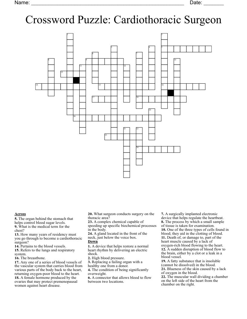 Crossword Puzzle Cardiothoracic Surgeon WordMint