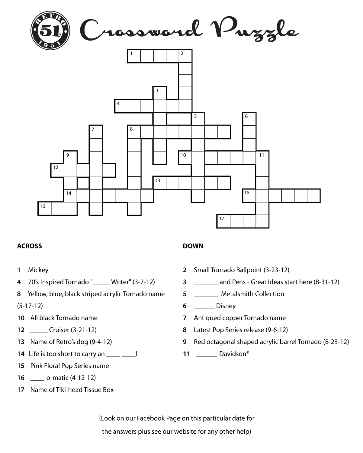 Crossword Puzzle Contest The Retro 51 Blog Archives