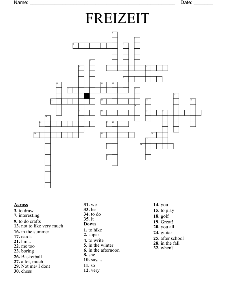 Crossword Puzzle German WordMint