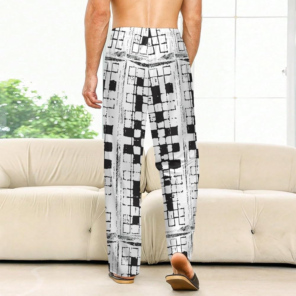 Crossword Puzzle Pattern Men Pajama Pants Print Drawstring Novelty Lounge Pant S At Amazon Men s Clothing Store