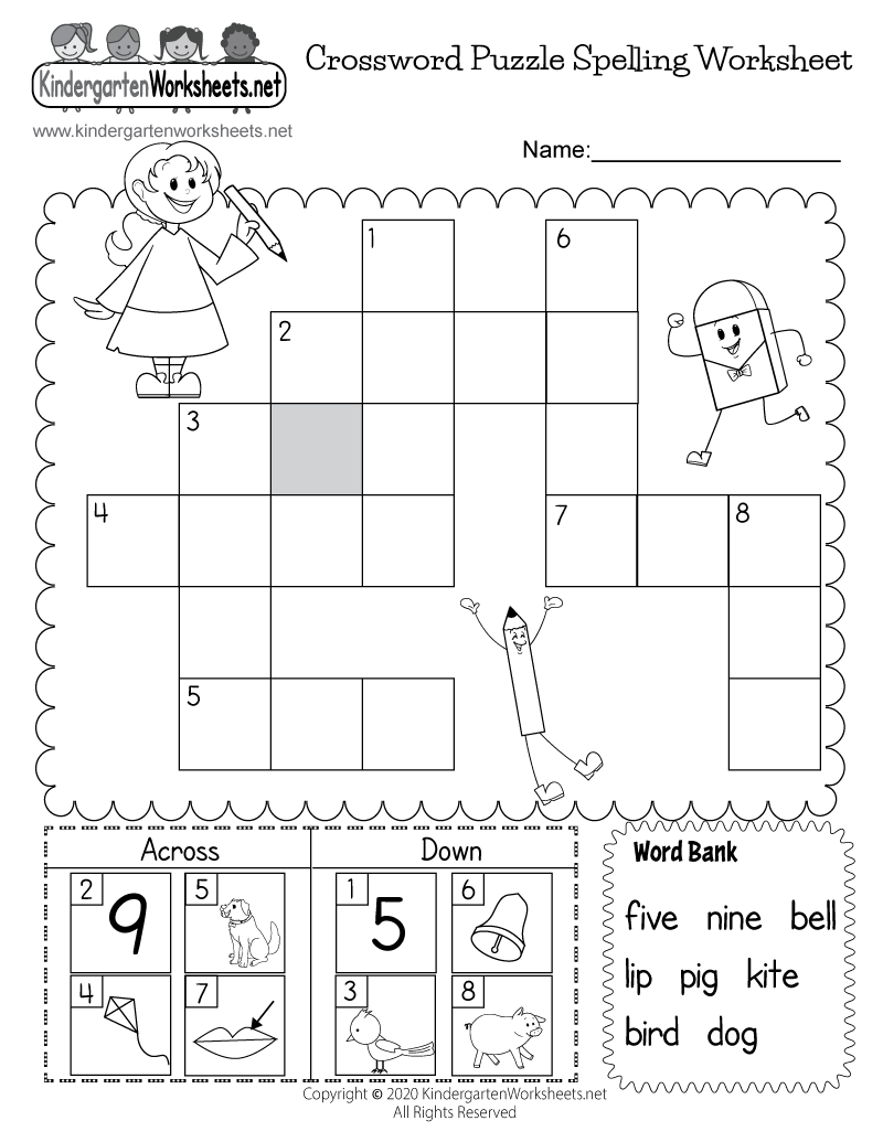 Crossword Puzzle Spelling Worksheet Free Printable PDF
