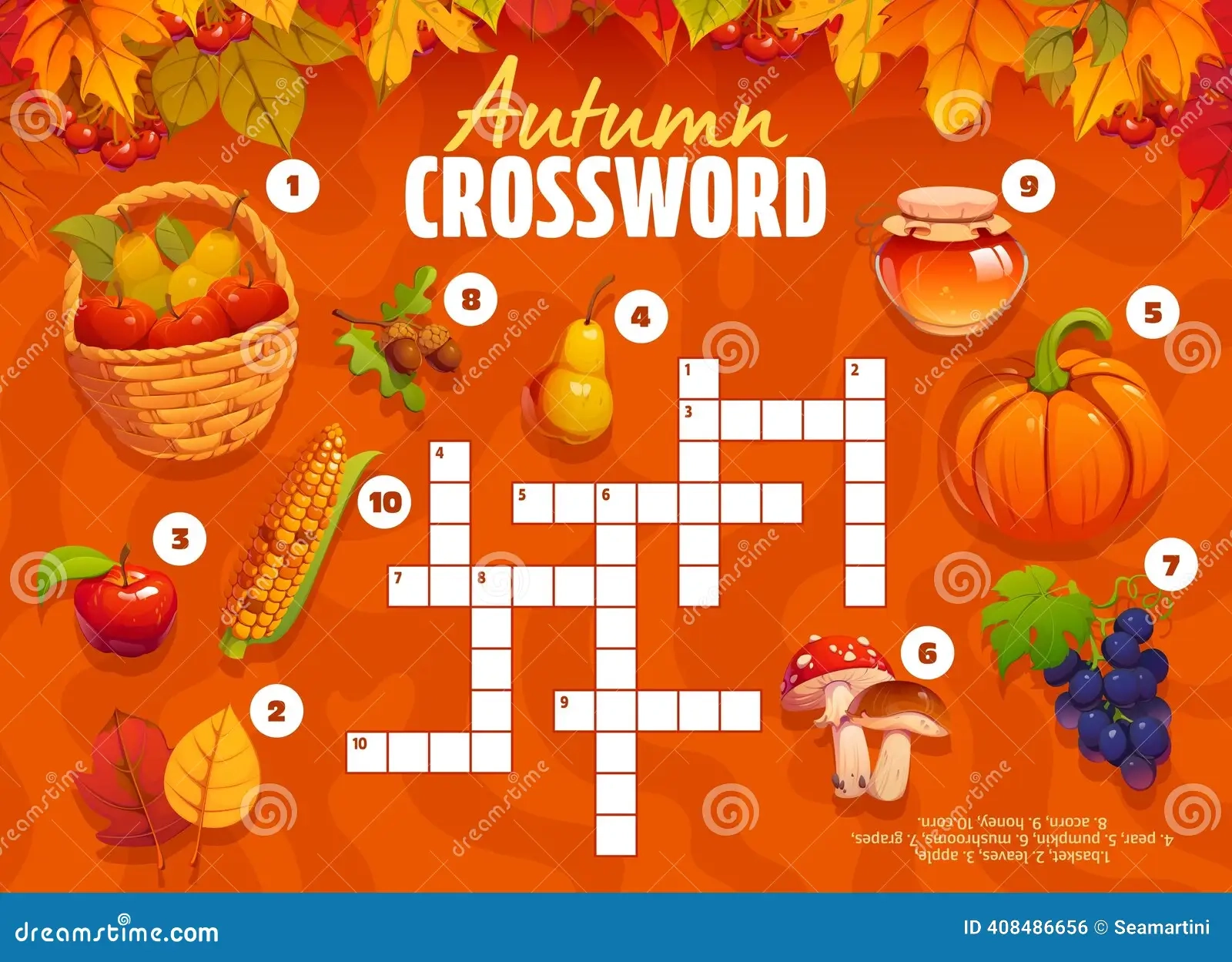 Crossword Quiz Game Grid With Autumn Fall Harvest Stock Vector Illustration Of Vector Educational 408486656
