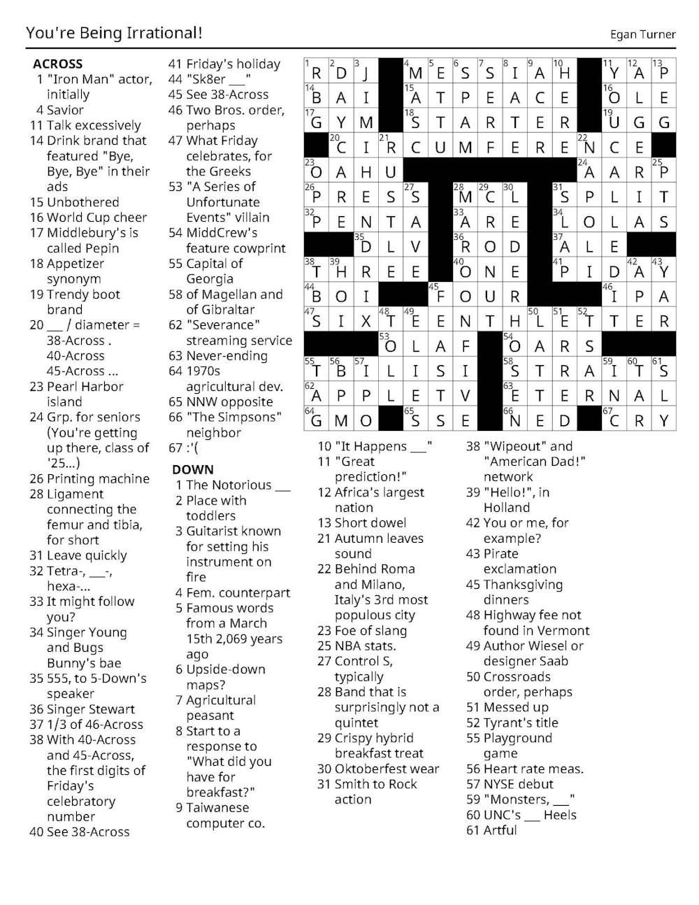 Crossword Solution You re Being Irrational The Middlebury Campus