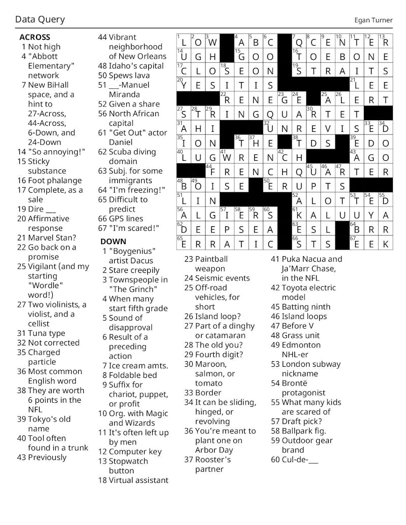 Crossword Solutions 04 16 26 Data Query The Middlebury Campus