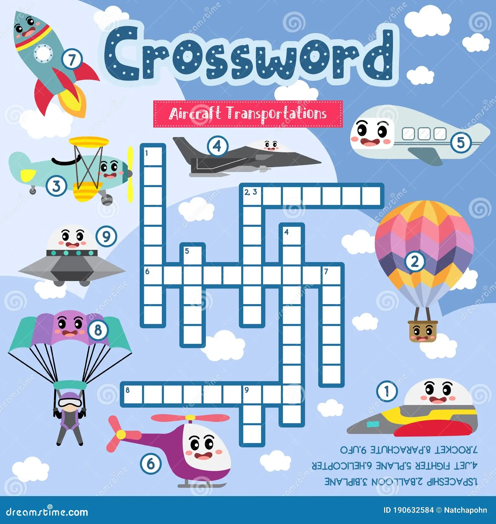 Crosswords Puzzle Game Of Aircraft Transportations For Preschool Kids Activity Worksheet Stock Vector Illustration Of Activity Printable 190632584