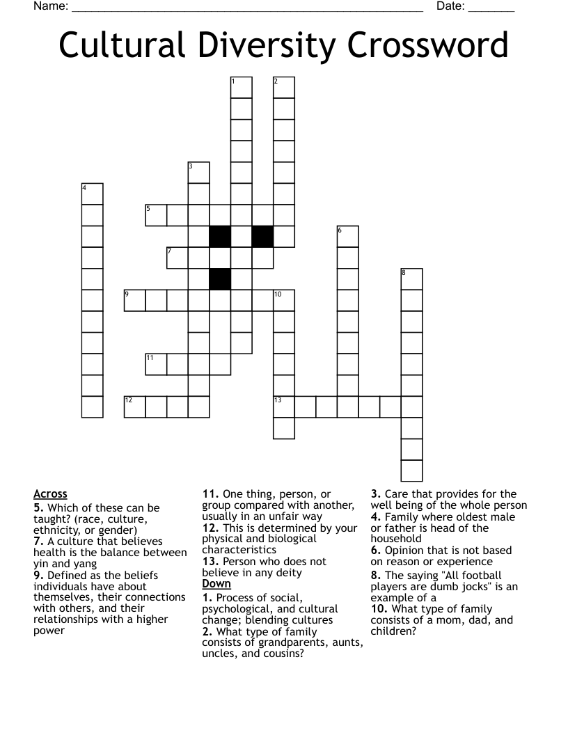 Cultural Diversity Crossword WordMint