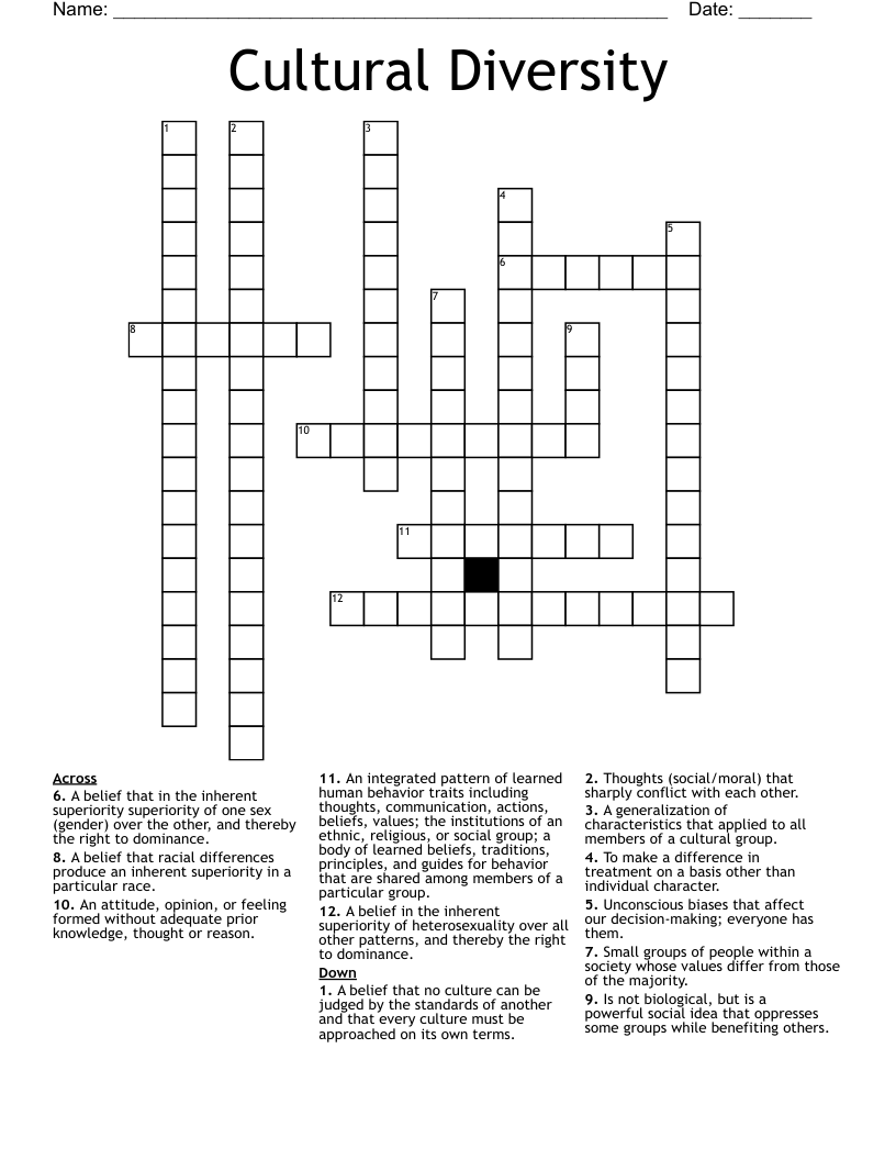 Cultural Diversity Crossword WordMint