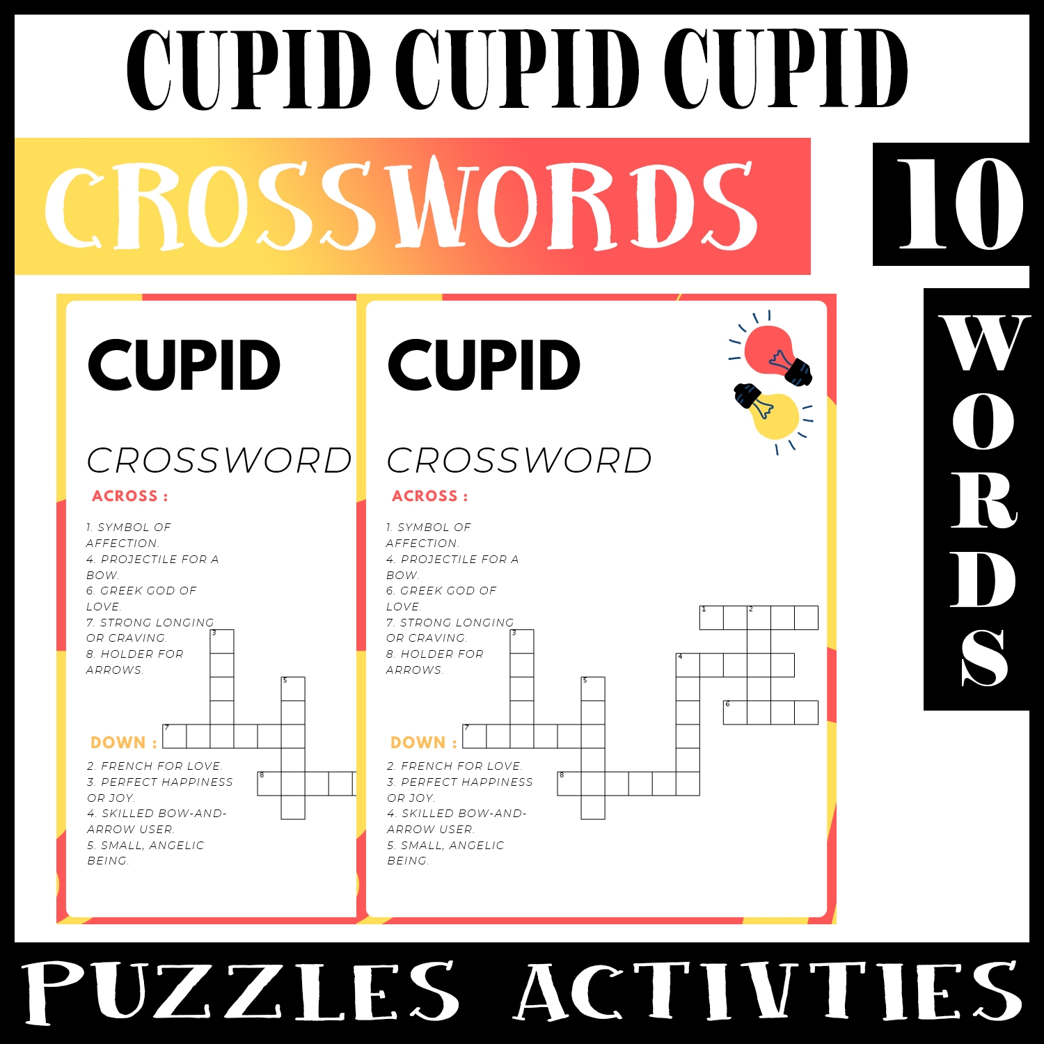 Cupid No Prep Crossword Puzzle Worksheet Activity For Morning Work Made By Teachers