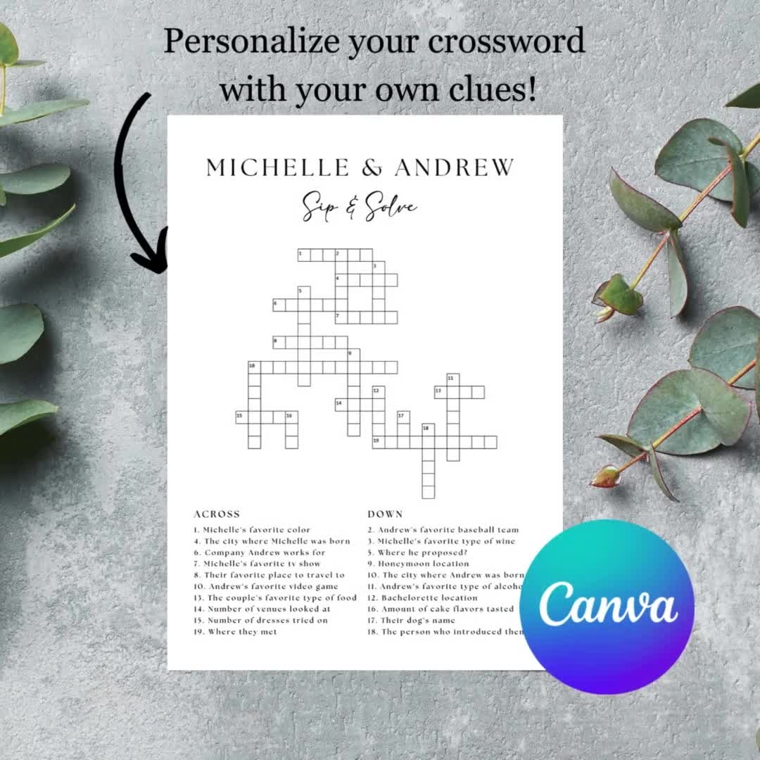 Custom Wedding Crossword Puzzle Template Personalized Sip And Solve Bridal Shower Crossword Wedding Puzzle Small Crossword Little Crossword Etsy Ireland