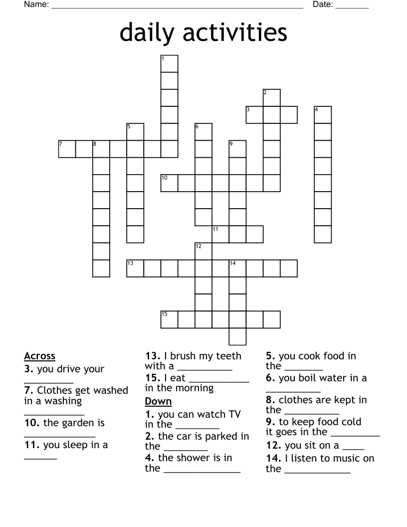 Daily Activities Crossword WordMint