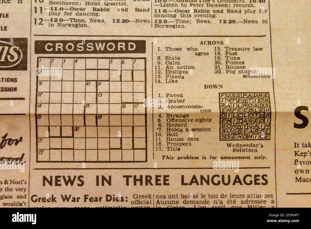 Daily Crossword Puzzle Hi res Stock Photography And Images Alamy