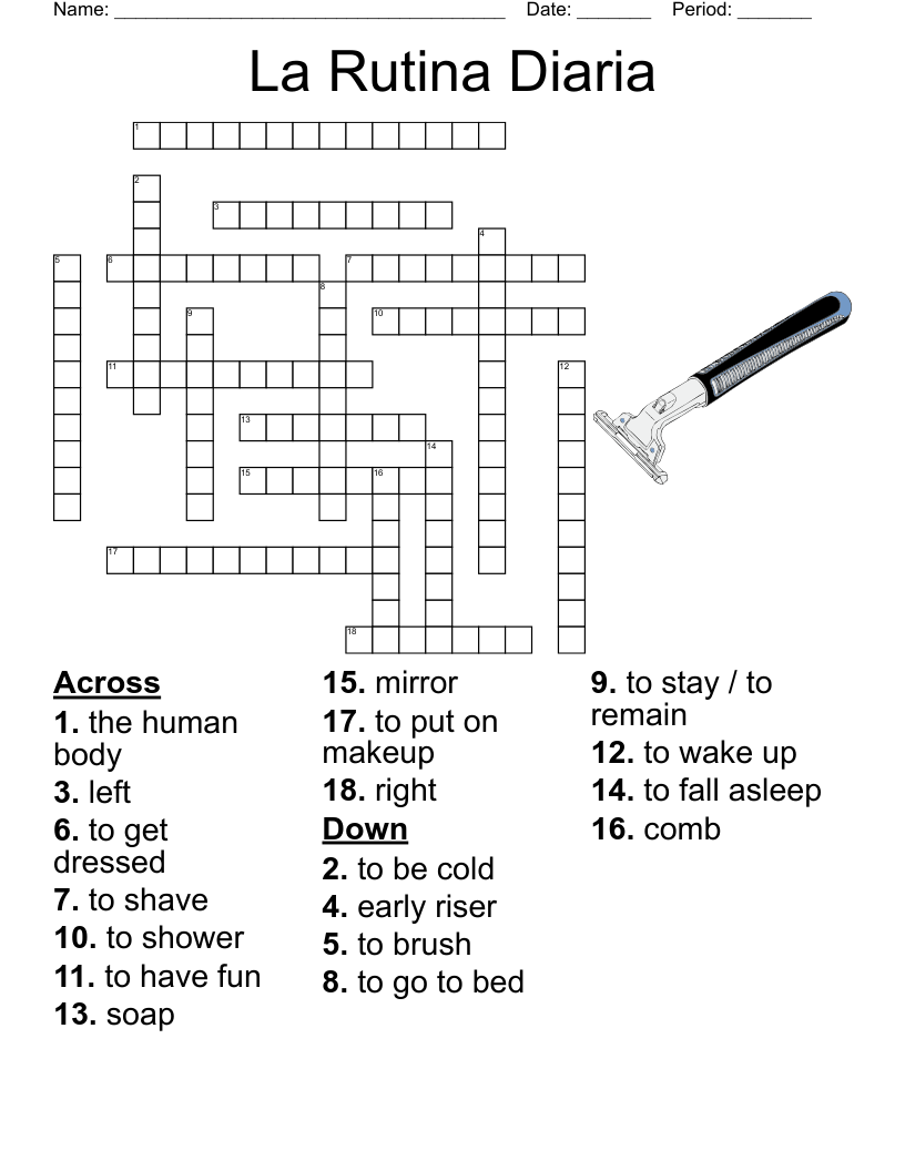 Daily Routine Crossword WordMint Daily Routine Crossword WordMint