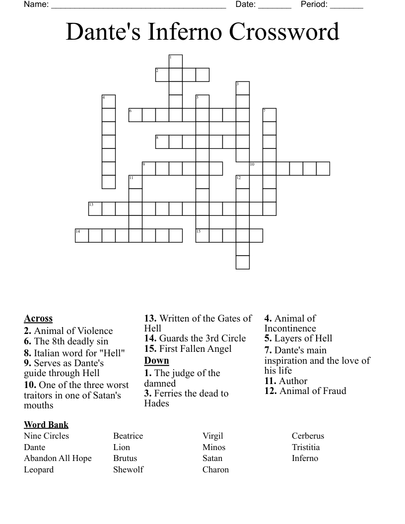 Dante s Inferno Crossword WordMint