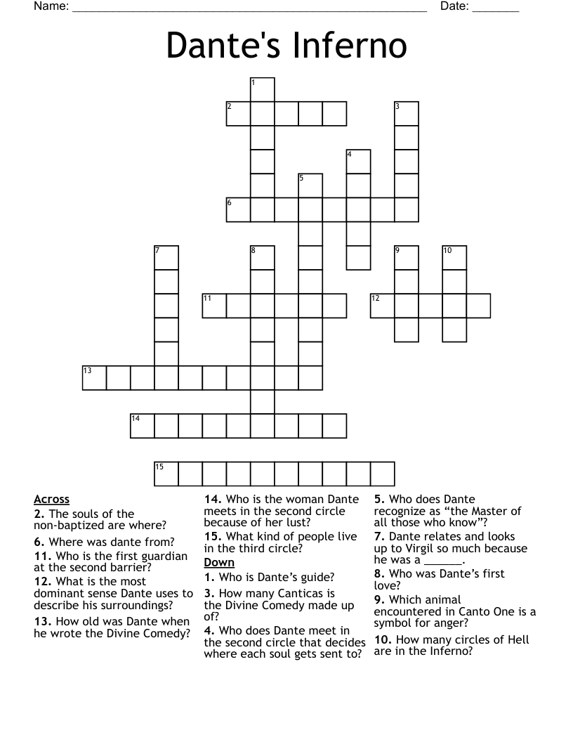 Dante s Inferno Crossword WordMint