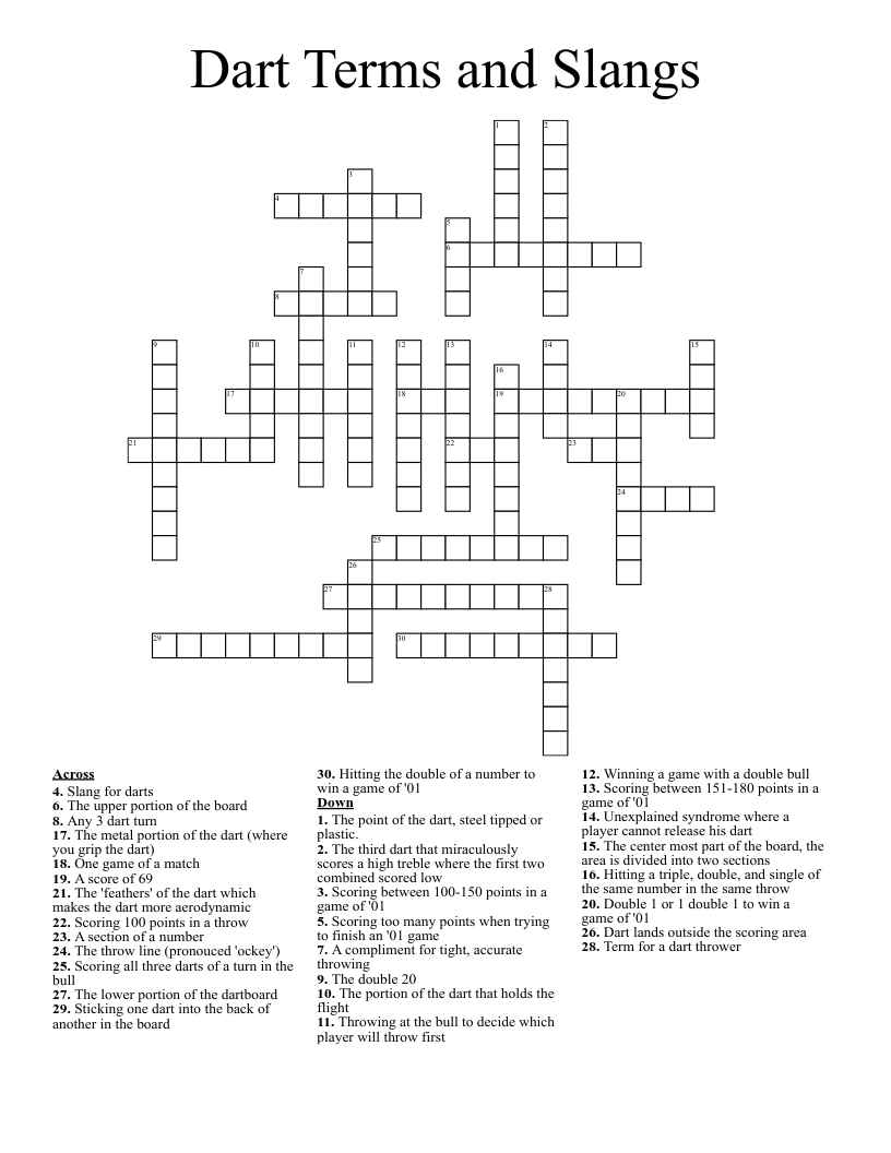 Dart Terms And Slangs Crossword WordMint