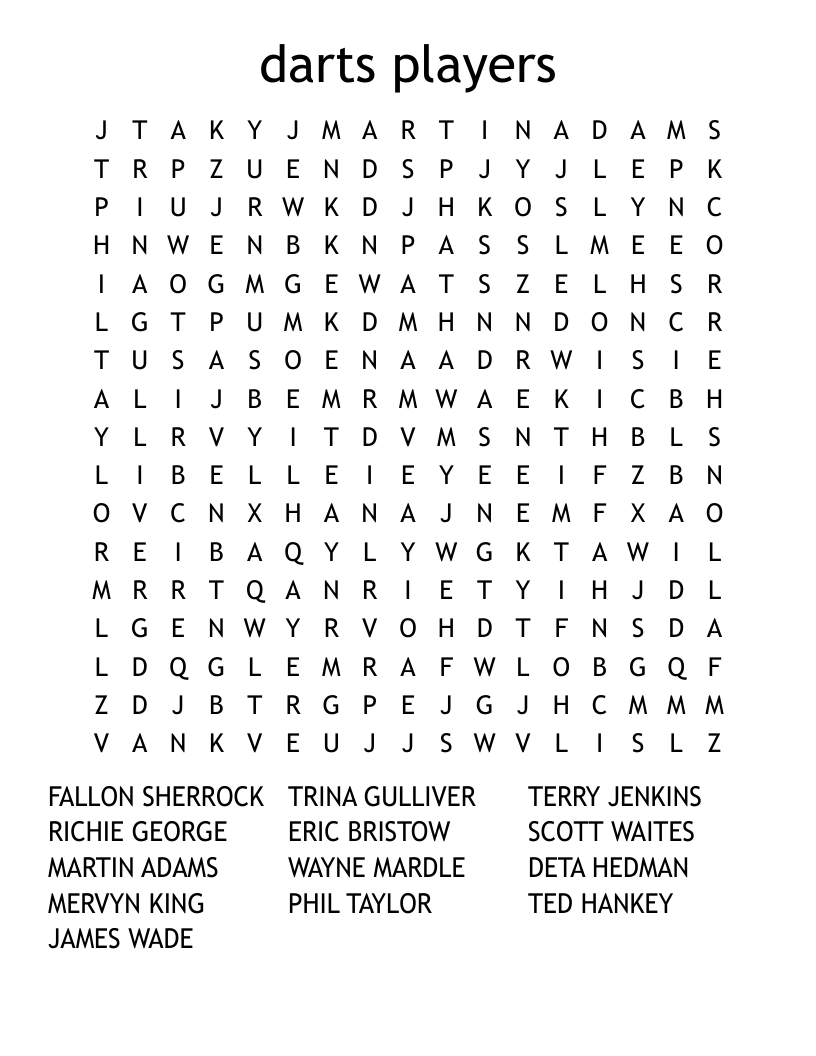 Darts Players Word Search WordMint Darts Players Word Search WordMint