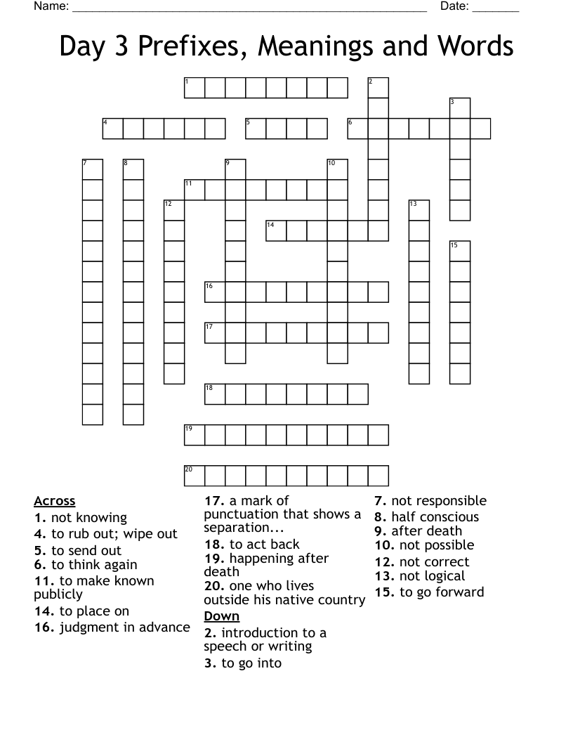 Day 3 Prefixes Meanings And Words Crossword WordMint