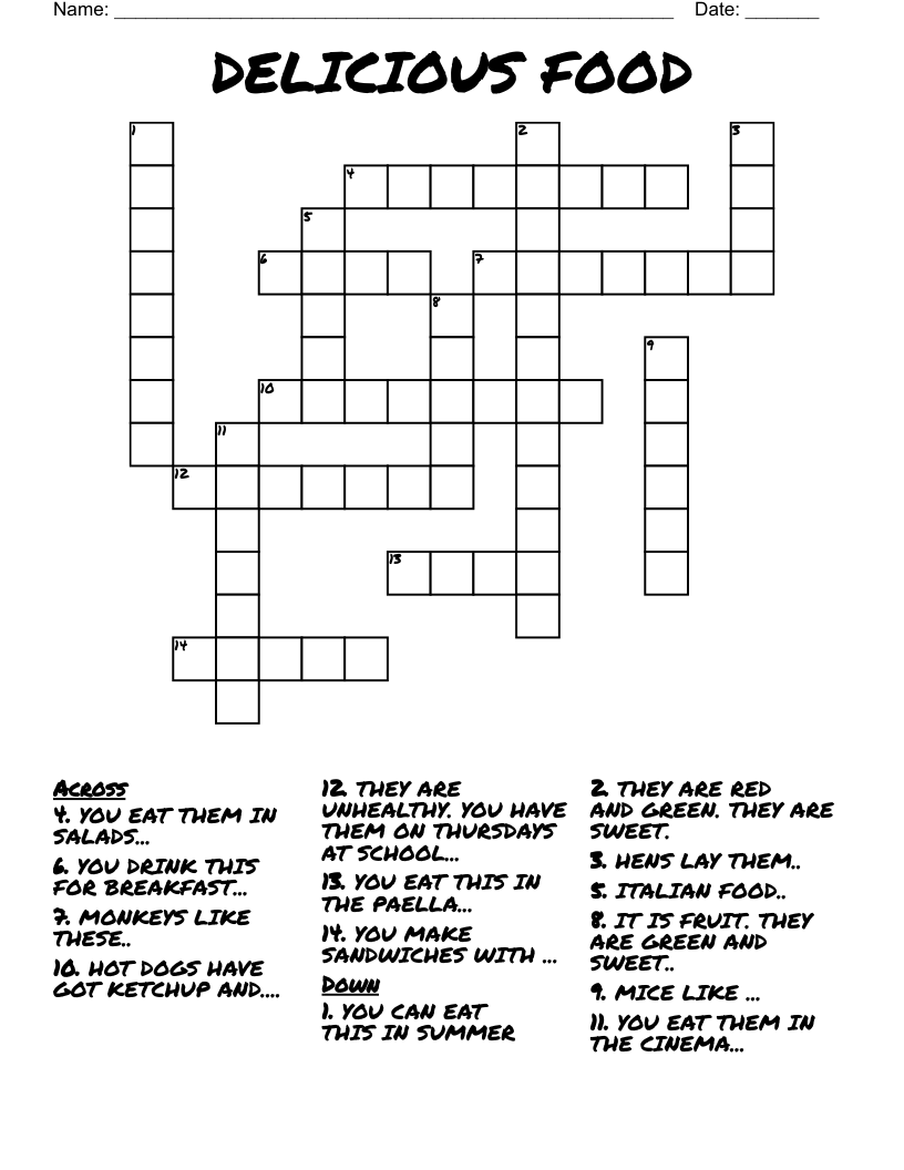 DELICIOUS FOOD Crossword WordMint
