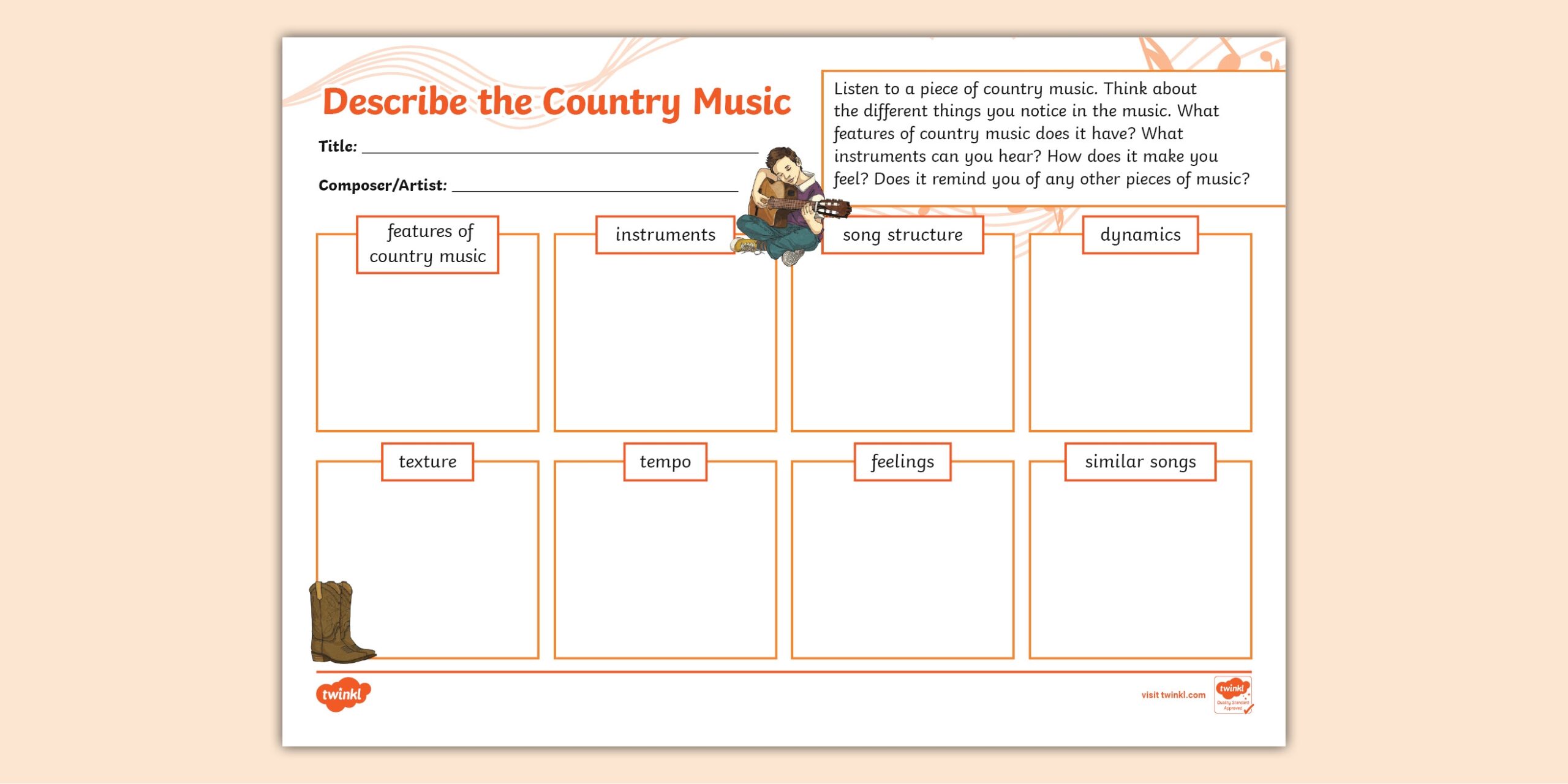 Describing A Piece Of Country Music Worksheet